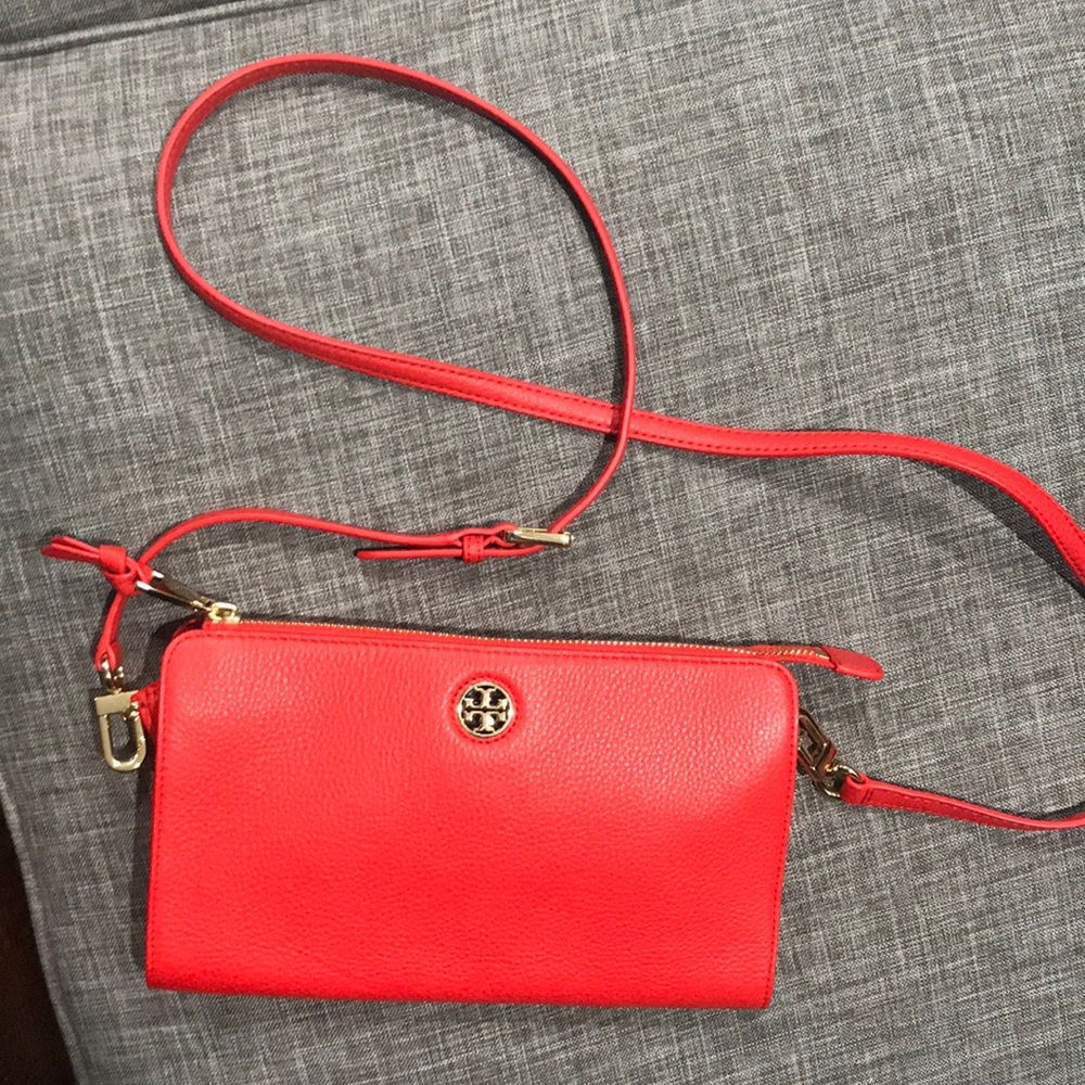 Tory Burch Red Crossbody Wallet with Gold Logo